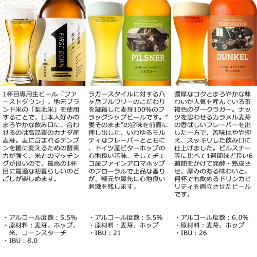クラフトビール「八ヶ岳ビール タッチダウン」6種飲み比べセット 画像3